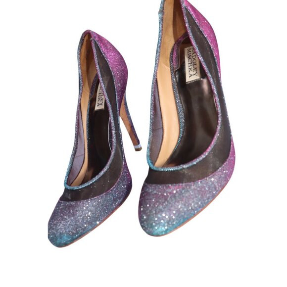 BADGLEY MISCHKA Myria Sparkle Magenta Purple Glitter Heels Women’s Size 8.5 M - Picture 5 of 8